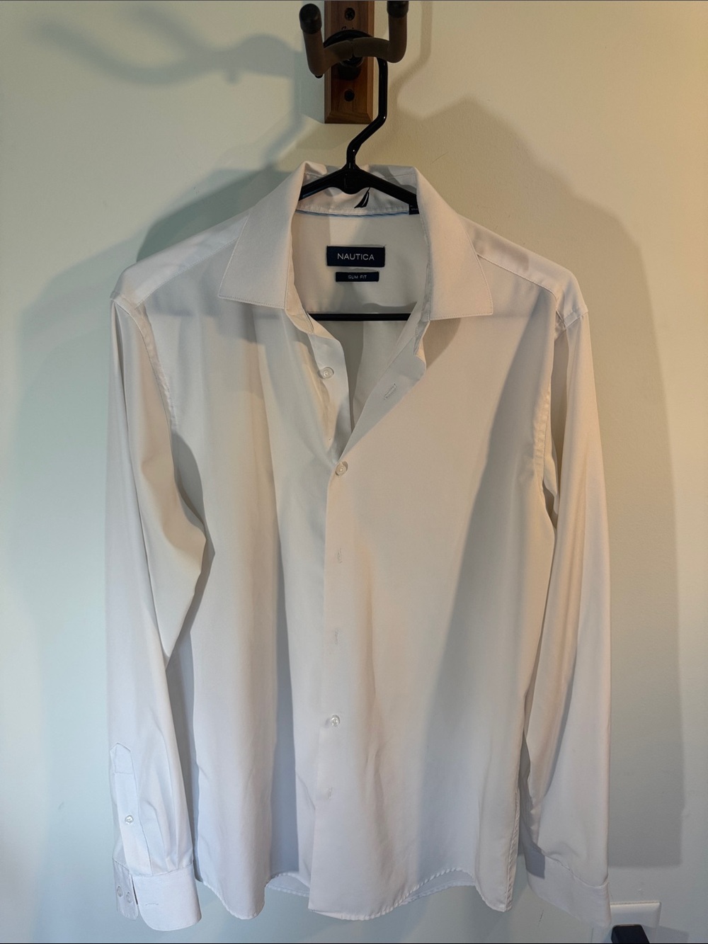 Nautica Men’s White Long-Sleeve Dress Shirt - Spread Collar